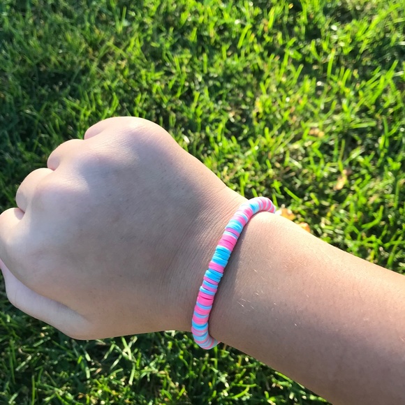 Blue and Pink Clay Bead Bracelet - Picture 1 of 9